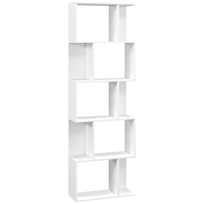 Estantería Librería de 5 Niveles en Forma de S con 10 Estantes para Dormitorio Estudio Oficina 60x24x184,5 cm Blanco