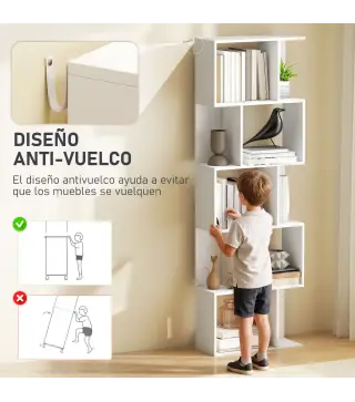 Estantería Librería de 5 Niveles en Forma de S con 10 Estantes para Dormitorio Estudio Oficina 60x24x184,5 cm Blanco