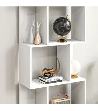 Estantería Librería de 5 Niveles en Forma de S con 10 Estantes para Dormitorio Estudio Oficina 60x24x184,5 cm Blanco