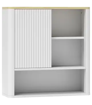 Armario de Baño de Pared con Puerta Corredera 5 Compartimentos y Estantes Ajustables 60x20x62 cm Blanco