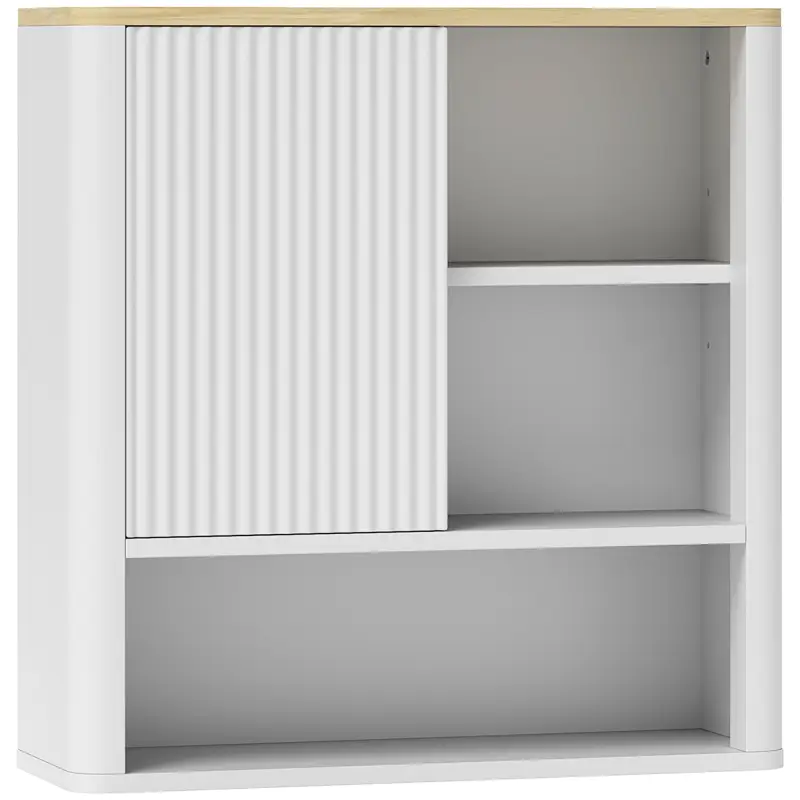 Armario de Baño de Pared con Puerta Corredera 5 Compartimentos y Estantes Ajustables 60x20x62 cm Blanco