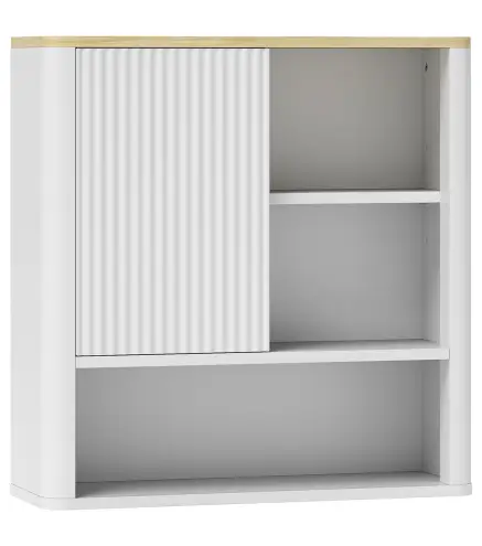 Armario de Baño de Pared con Puerta Corredera 5 Compartimentos y Estantes Ajustables 60x20x62 cm Blanco