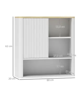 Armario de Baño de Pared con Puerta Corredera 5 Compartimentos y Estantes Ajustables 60x20x62 cm Blanco