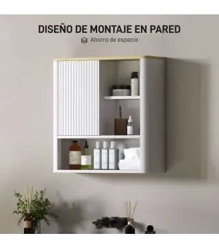 Armario de Baño de Pared con Puerta Corredera 5 Compartimentos y Estantes Ajustables 60x20x62 cm Blanco