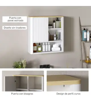 Armario de Baño de Pared con Puerta Corredera 5 Compartimentos y Estantes Ajustables 60x20x62 cm Blanco