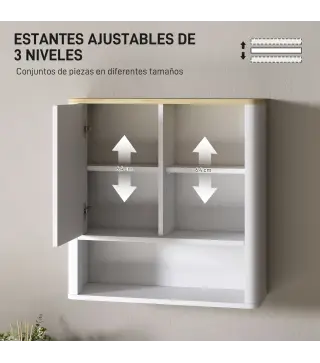 Armario de Baño de Pared con Puerta Corredera 5 Compartimentos y Estantes Ajustables 60x20x62 cm Blanco