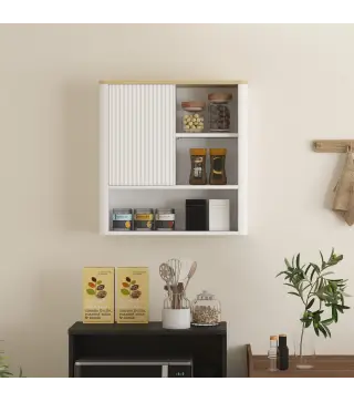 Armario de Baño de Pared con Puerta Corredera 5 Compartimentos y Estantes Ajustables 60x20x62 cm Blanco