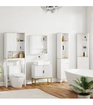 Armario de Baño de Pared con Puerta Corredera 5 Compartimentos y Estantes Ajustables 60x20x62 cm Blanco