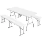 Conjunto de Camping Plegable de Mesa y Bancos Asas para Exterior 180x74x74 cm y 182x28x42 cm Blanco
