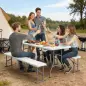 Conjunto de Camping Plegable de Mesa y Bancos Asas para Exterior 180x74x74 cm y 182x28x42 cm Blanco