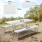 Conjunto de Camping Plegable de Mesa y Bancos Asas para Exterior 180x74x74 cm y 182x28x42 cm Blanco