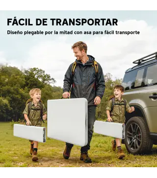 Conjunto de Camping Plegable de Mesa y Bancos Asas para Exterior 180x74x74 cm y 182x28x42 cm Blanco