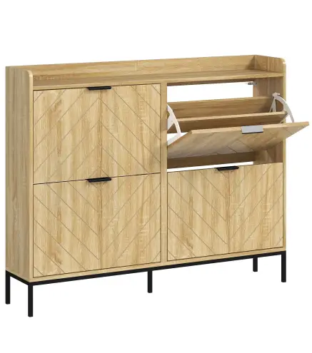 Zapatero Estrecho con 4 Cajones Abatibles y Superficie Elevada para 16 Pares de Zapatos para Espacios Reducidos Roble