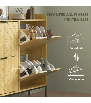 Zapatero Estrecho con 4 Cajones Abatibles y Superficie Elevada para 16 Pares de Zapatos para Espacios Reducidos Roble