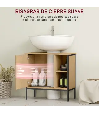 Mueble bajo Lavabo con Puerta y Estante Ajustable para Lavabo con Pedestal 60x30x59,5 cm Roble