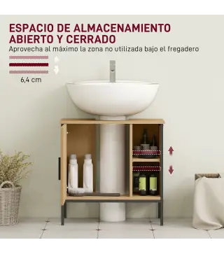 Mueble bajo Lavabo con Puerta y Estante Ajustable para Lavabo con Pedestal 60x30x59,5 cm Roble