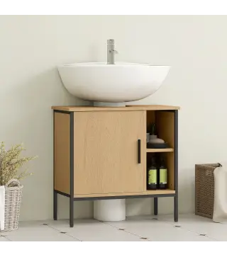 Mueble bajo Lavabo con Puerta y Estante Ajustable para Lavabo con Pedestal 60x30x59,5 cm Roble