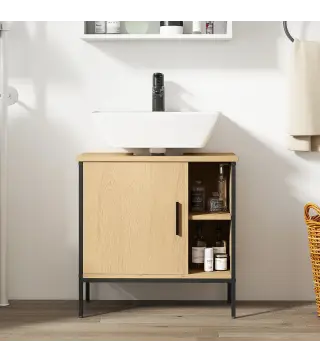 Mueble bajo Lavabo con Puerta y Estante Ajustable para Lavabo con Pedestal 60x30x59,5 cm Roble