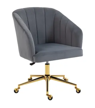 Silla de Oficina con Ruedas de Terciopelo con Respaldo Acolchado Altura Ajustable Espuma Alta Resiliencia Gris