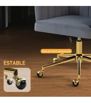 Silla de Oficina con Ruedas de Terciopelo con Respaldo Acolchado Altura Ajustable Espuma Alta Resiliencia Gris