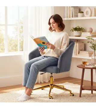 Silla de Oficina con Ruedas de Terciopelo con Respaldo Acolchado Altura Ajustable Espuma Alta Resiliencia Gris