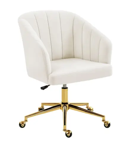 Silla de Oficina con Ruedas de Terciopelo con Respaldo Acolchado Altura Ajustable Espuma Alta Resiliencia Crema
