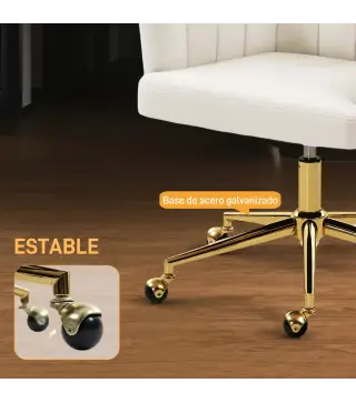 Silla de Oficina con Ruedas de Terciopelo con Respaldo Acolchado Altura Ajustable Espuma Alta Resiliencia Crema
