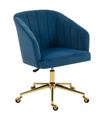 Silla de Oficina con Ruedas de Terciopelo con Respaldo Acolchado Altura Ajustable Espuma Alta Resiliencia Azul