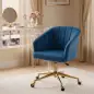 Silla de Oficina con Ruedas de Terciopelo con Respaldo Acolchado Altura Ajustable Espuma Alta Resiliencia Azul