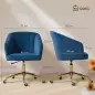 Silla de Oficina con Ruedas de Terciopelo con Respaldo Acolchado Altura Ajustable Espuma Alta Resiliencia Azul