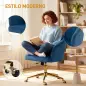 Silla de Oficina con Ruedas de Terciopelo con Respaldo Acolchado Altura Ajustable Espuma Alta Resiliencia Azul
