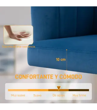 Silla de Oficina con Ruedas de Terciopelo con Respaldo Acolchado Altura Ajustable Espuma Alta Resiliencia Azul