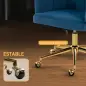 Silla de Oficina con Ruedas de Terciopelo con Respaldo Acolchado Altura Ajustable Espuma Alta Resiliencia Azul