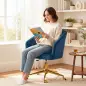 Silla de Oficina con Ruedas de Terciopelo con Respaldo Acolchado Altura Ajustable Espuma Alta Resiliencia Azul