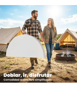 Mesa Plegable Camping 120x120x74 cm Mesa Plegable Portátil con Encimera de HDPE Almohadillas Antideslizantes Blanco