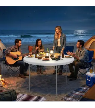 Mesa Plegable Camping 120x120x74 cm Mesa Plegable Portátil con Encimera de HDPE Almohadillas Antideslizantes Blanco