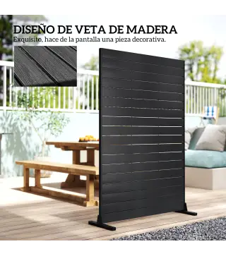 Biombo de 6 Paneles de HDPE 120x174 cm Biombo Separador de Ambientes con Soporte Aspecto de Vetas de Madera Negro