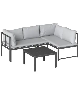 Conjunto de Jardín Exterior con Cojines 2 Sofás de 2 Plazas Reposabrazos Ajustables y Mesa de Centro de Listones Gris