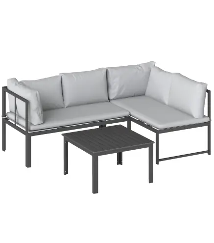 Conjunto de Jardín Exterior con Cojines 2 Sofás de 2 Plazas Reposabrazos Ajustables y Mesa de Centro de Listones Gris