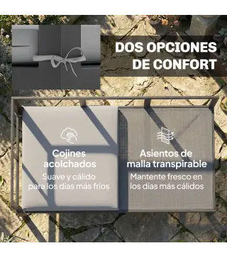 Conjunto de Jardín Exterior con Cojines 2 Sofás de 2 Plazas Reposabrazos Ajustables y Mesa de Centro de Listones Gris