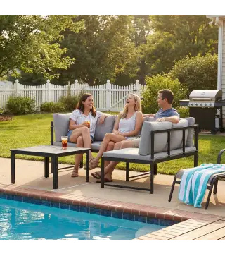 Conjunto de Jardín Exterior con Cojines 2 Sofás de 2 Plazas Reposabrazos Ajustables y Mesa de Centro de Listones Gris
