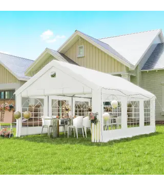 Carpa para Fiestas 4x6 m Carpa de Jardín con Luces LED Paredes Extraíbles 2 Puertas y Ventanas UPF30+ para Boda Blanco