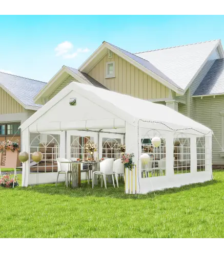 Carpa para Fiestas 4x6 m Carpa de Jardín con Luces LED Paredes Extraíbles 2 Puertas y Ventanas UPF30+ para Boda Blanco