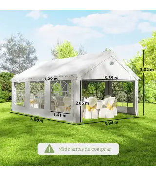 Carpa para Fiestas 4x6 m Carpa de Jardín con Paredes Extraíbles 2 Puertas y Ventanas UPF30+ para Boda Camping Blanco