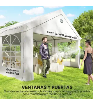 Carpa para Fiestas 4x6 m Carpa de Jardín con Paredes Extraíbles 2 Puertas y Ventanas UPF30+ para Boda Camping Blanco