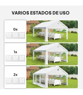 Carpa para Fiestas 4x6 m Carpa de Jardín con Paredes Extraíbles 2 Puertas y Ventanas UPF30+ para Boda Camping Blanco
