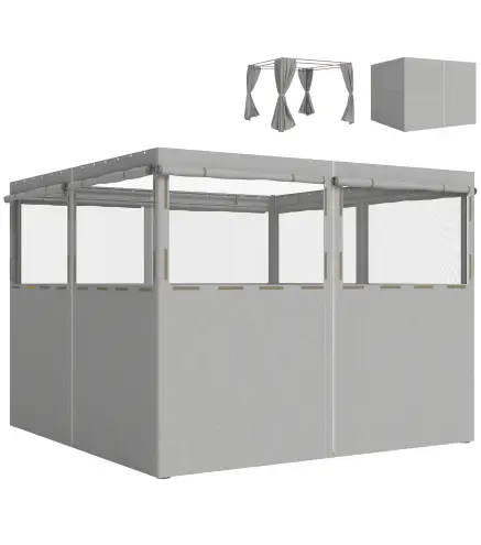 4 Paredes Laterales para Cenador 3x3 m Laterales de Carpa con 8 Ventanas Protección UV 30+ Impermeable Gris Claro