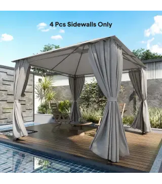 4 Paredes Laterales para Cenador 3x3 m Laterales de Carpa con 8 Ventanas Protección UV 30+ Impermeable Gris Claro