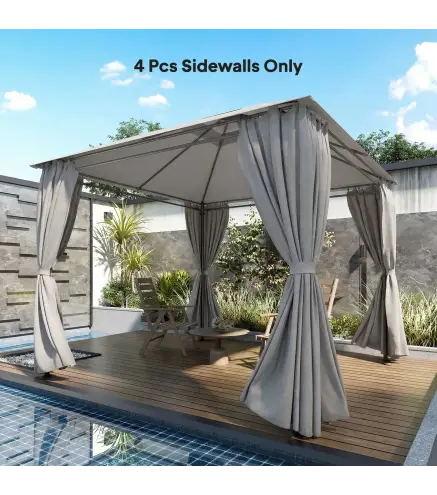 4 Paredes Laterales para Cenador 3x3 m Laterales de Carpa con 8 Ventanas Protección UV 30+ Impermeable Gris Claro