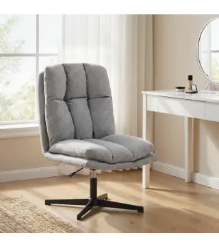 Butaca de Salón Giratorio 360° Altura Ajustable Asiento Ancho Tapizado en Lino Base de Metal Gris Claro